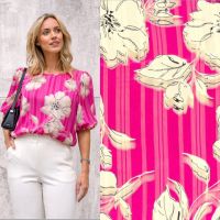 Chiffon stof met bloemen – Fuchsia # My image