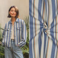 Denim streep garen geverfd blauw beige