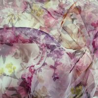 Organza met bloemen magenta cerise  paars