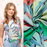 viscose ottoman stof met bladerenprint My image