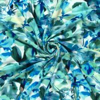 Tricot viscose bloemen print turquoise blauw