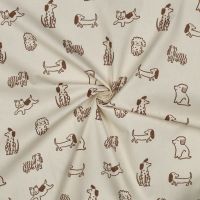 Katoen poplin dogs / hondjes  beige ecru
