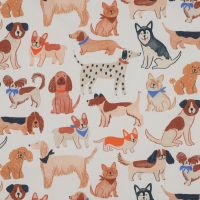 Katoen poplin dogs / hondjes  bruin beige ecru