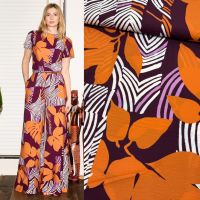Viscose met blad print burgundy oranje A La Ville / Knipmode