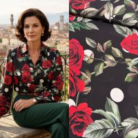 Exclusieve zijde crepe de chine rozen met noppen  italiaanse designerstof 