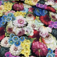 Exclusieve stretch zijde Italiaans design bloemen print