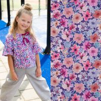 katoen fine poplin digital flowers paars Poppy meets pomme