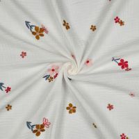 katoen double gauze wit met geborduurde bloemen