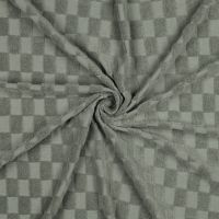 Tricot badstof met blokjes motief salie groen