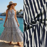 viscose katoen streep linnen look blauw