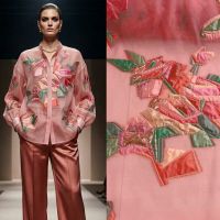 Exclusieve organza jacquard polyamide zijde koraal