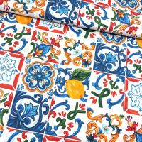Exclusieve italiaanse designer stretch katoen Majolica print met citroen