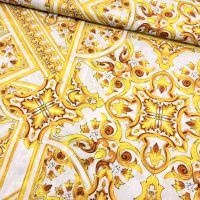 Exclusieve italiaanse designer stretch katoen barokprint geel