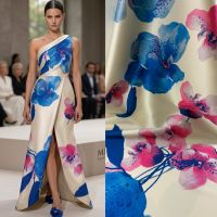 Mikado geprint met grote bloem kobalt blauw