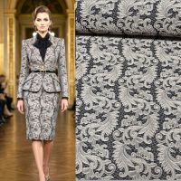 Exclusieve stretch jacquard Italiaanse design  barok style beige zwart