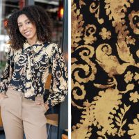 Viscose Twill Stof Bedrukt – zwart camel- My image