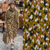 Viscose crepe Bedrukt  bruin lime groen