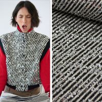 Mantelstof tweed met pailletten - zwart -white off  A La Ville / Burda