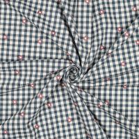 Katoen viscose ruitje met bloementjes blauw