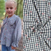 Katoen viscose ruitje met bloementjes blauw