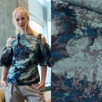 Exclusieve Jacquard Stof  bloem petrol zilver – A La Ville (Knipmode)