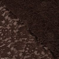 Stretch kant met chenille bloemen donker bruin