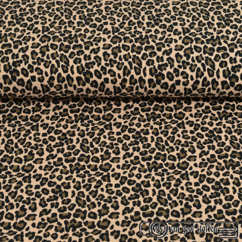 Doorweekt Raad Dinkarville Katoen tricot tijgerprint / panter / leopard bruin beige