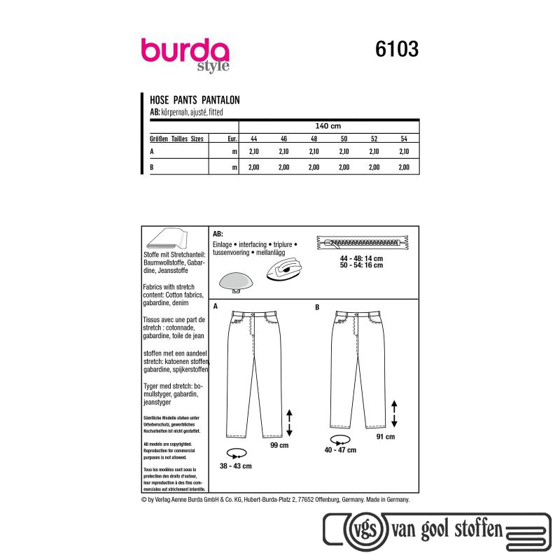 scherp Moderniseren Beoordeling Burda 6103 broek patroon plus size (maat 44-54)
